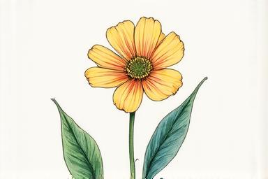 Student botanical illustration workshop result — ink and watercolour study of a wildflower